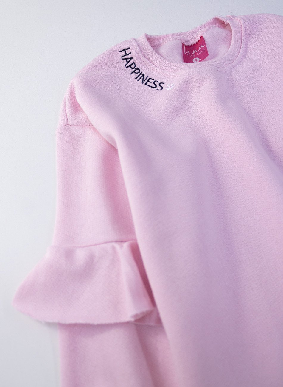 Conjunto Infantil Menina Moletom Happiness Rosa 0418 - Laluna