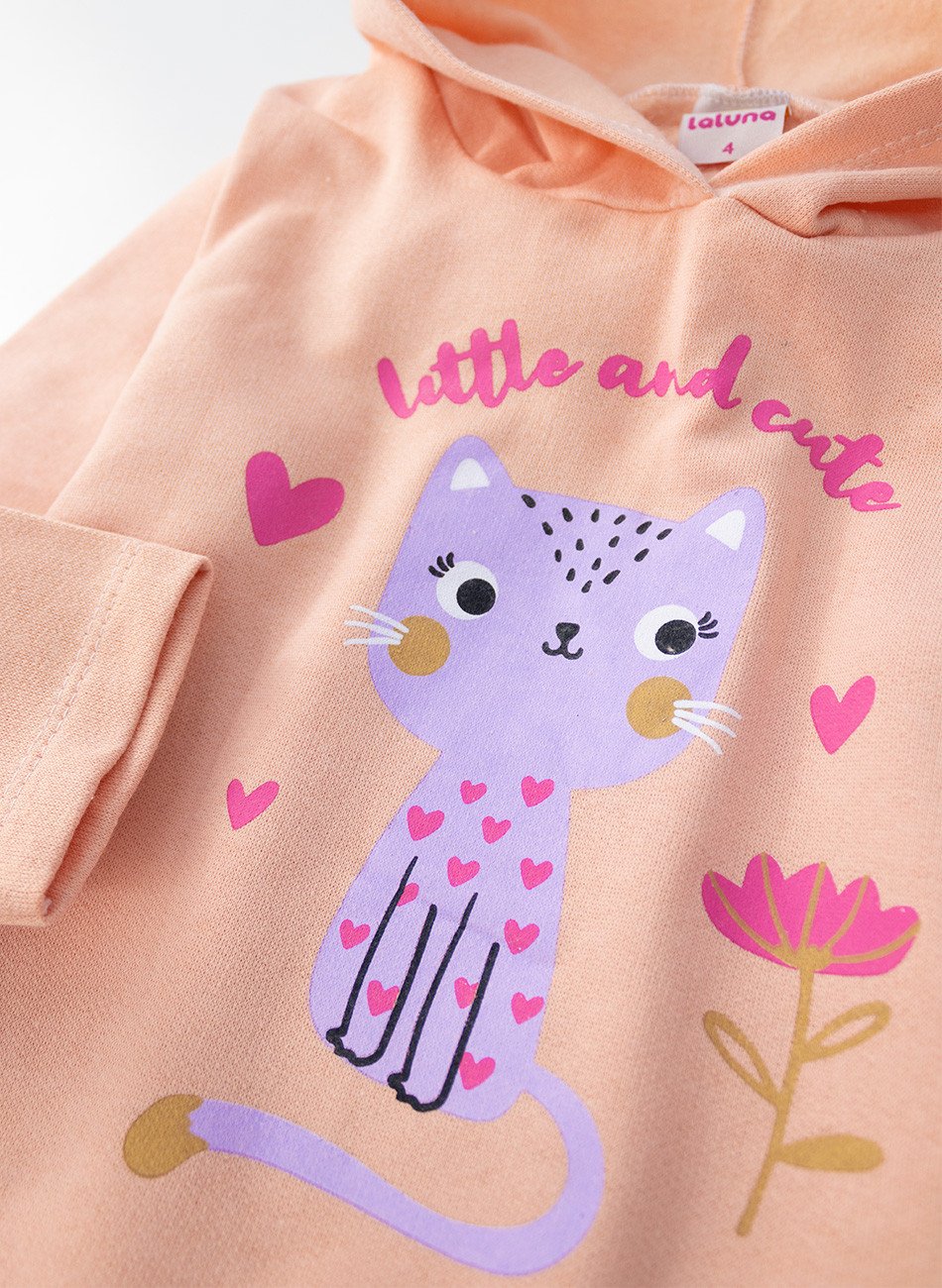 Conjunto Infantil Menina Moletom Little And Cute Pêssego 0381 - Laluna