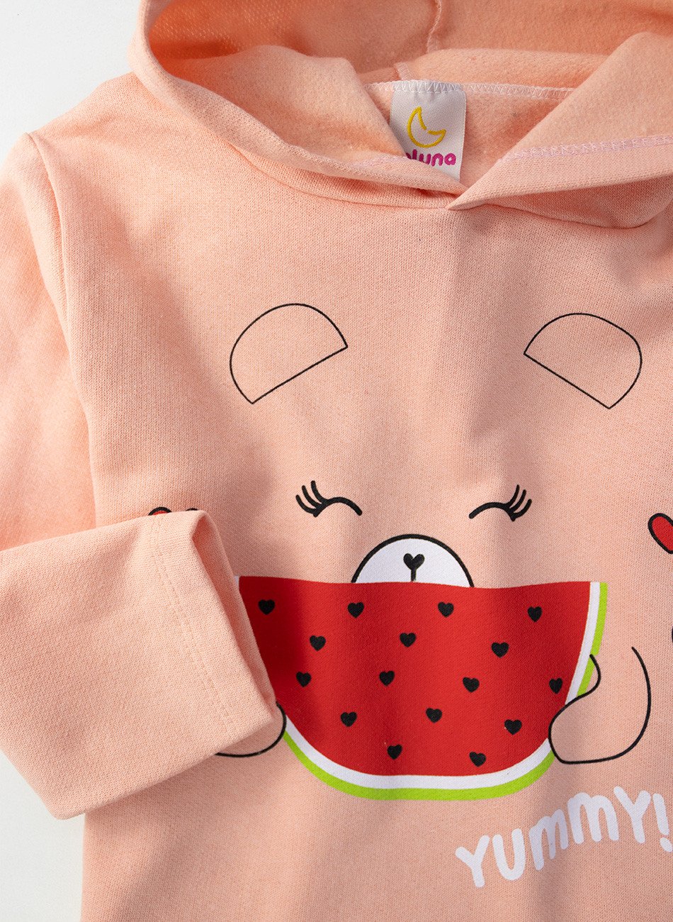 Conjunto Infantil Menina Moletom Yummy Pêssego 0400 - Laluna