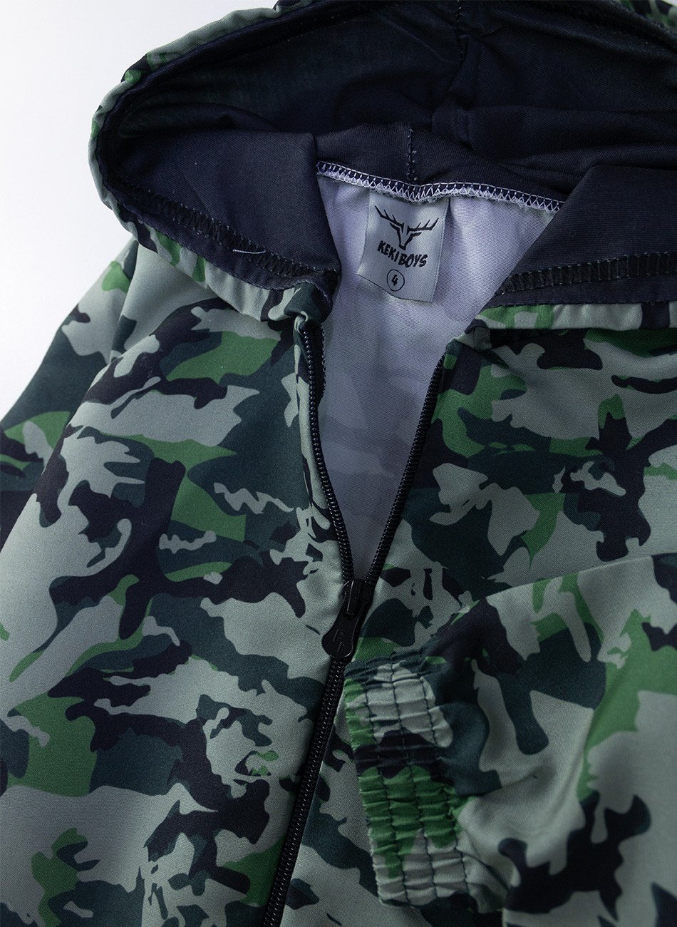 Conjunto Infantil Menino Corta Vento C/Capuz Camuflado Verde 172 - Keki Boys
