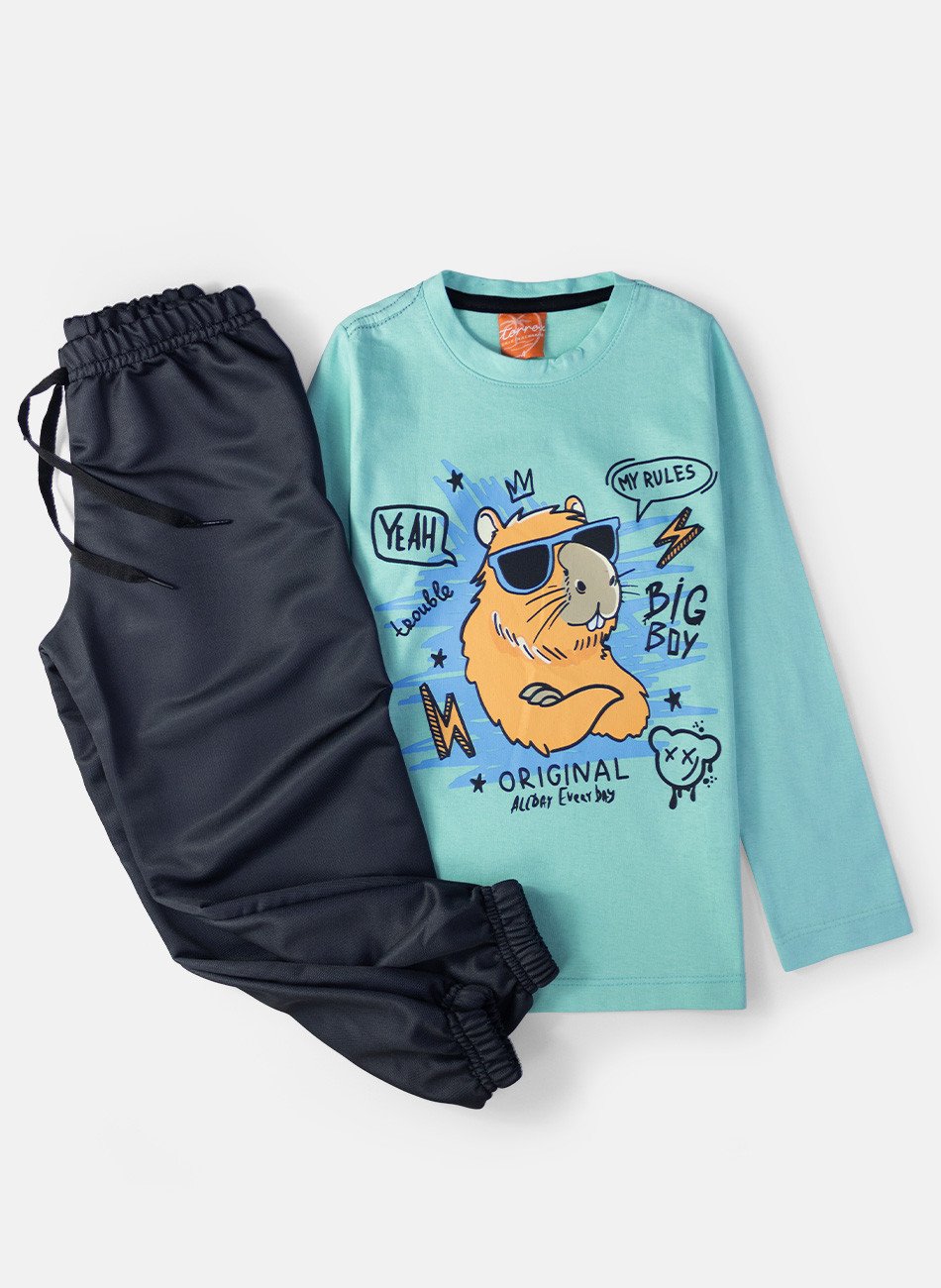 Conjunto Infantil Menino Meia Estação Capivara Street Verde Água 0709 - Torrox