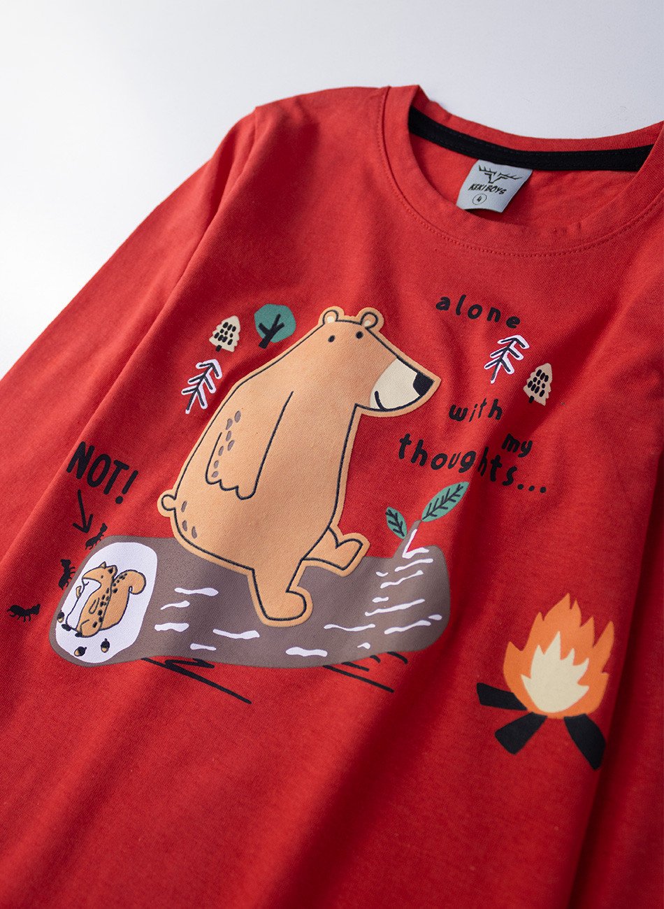 Conjunto Infantil Menino Meia Estação Urso Alone Vermelho 00332 - Keki Boys