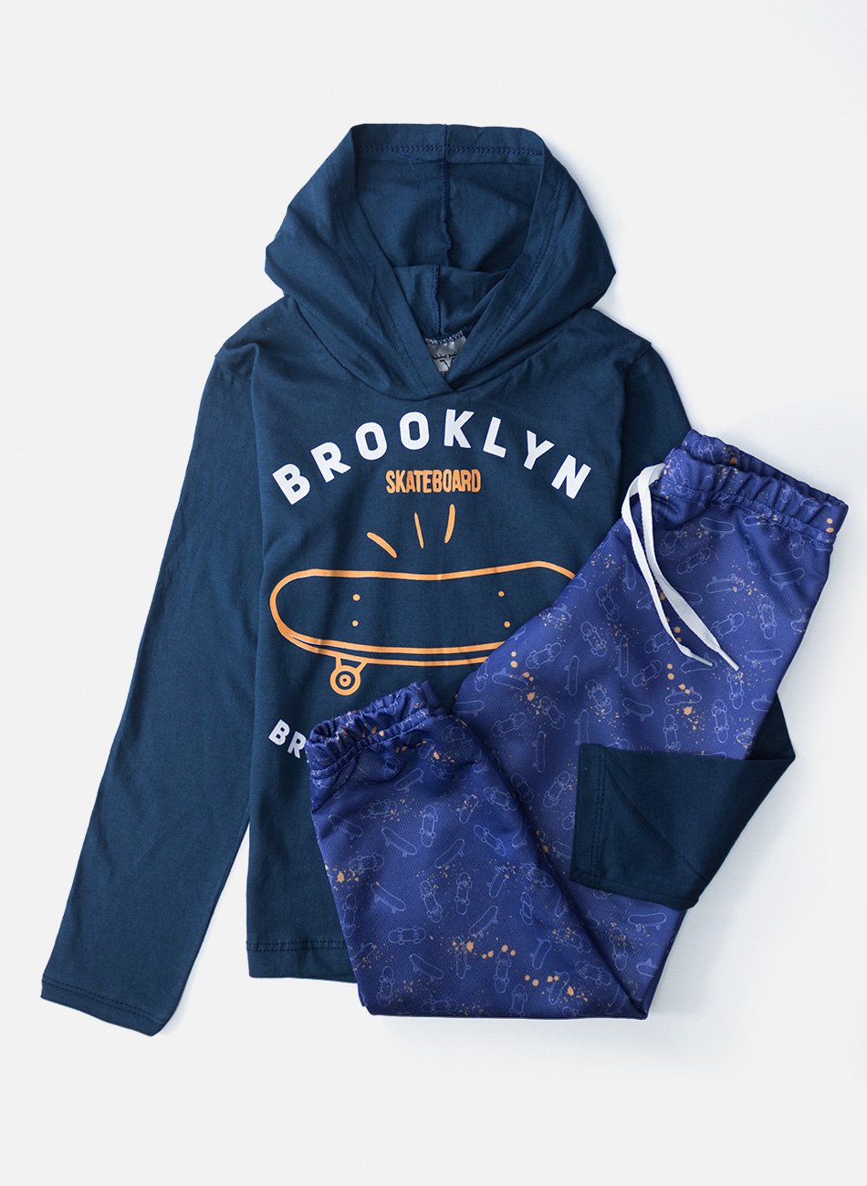 Conjunto Infantil Meia Estação Menino C/Capuz Skate Brooklyn Marinho 0475 - Keki Boys