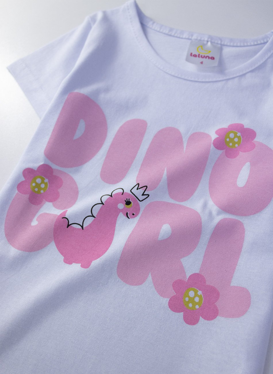 Conjunto Infantil Menina Dino Girl Branco 0717 - Laluna