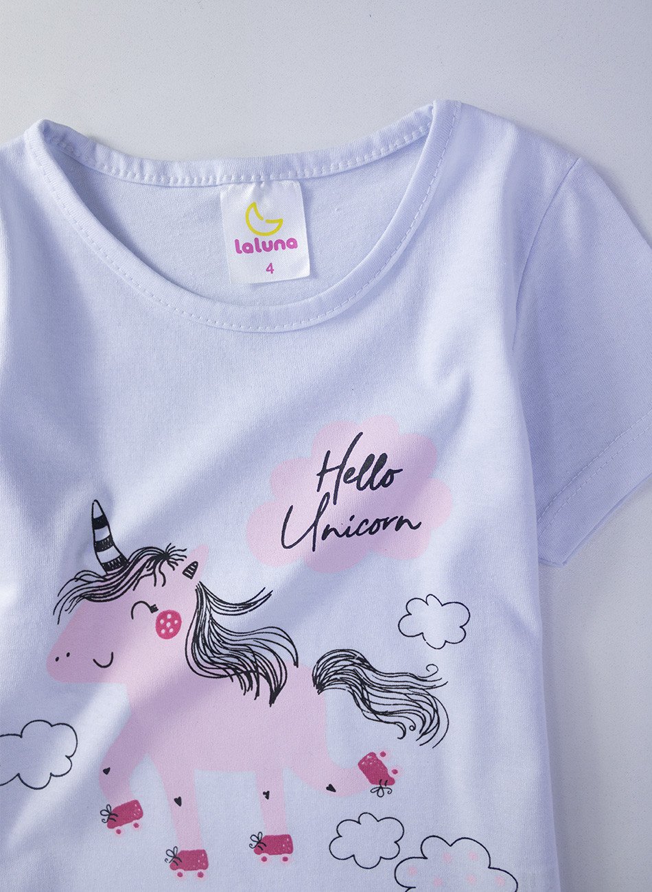 Conjunto Infantil Menina Hello Unicorn Branco 0723 - Laluna