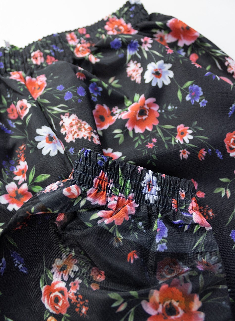 Conjunto Infantil Menina Corta Vento C/Capuz Florido Preto 137 - Laluna