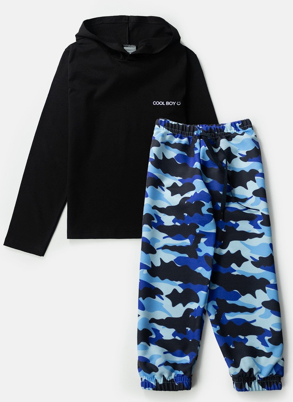 Conjunto Infantil Meia Estação Masculino com Capuz Cool Boy Preto/Azul 0154 - Keki Boys