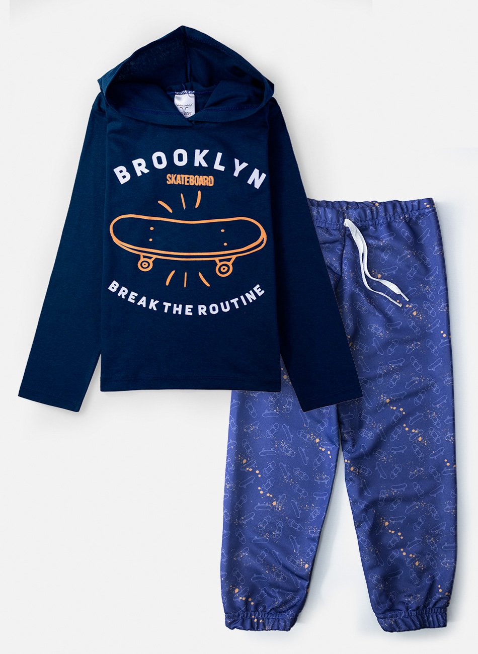 Conjunto Infantil Meia Estação Menino C/Capuz Skate Brooklyn Marinho 0475 - Keki Boys