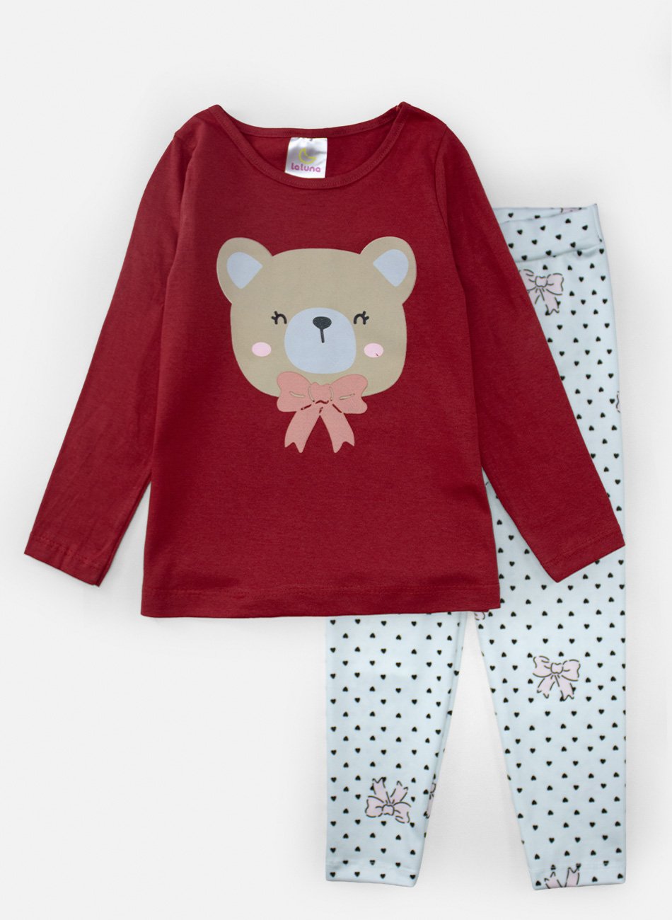 Conjunto Infantil Menina Meia Estação Ursinho Vermelho 347 - Laluna