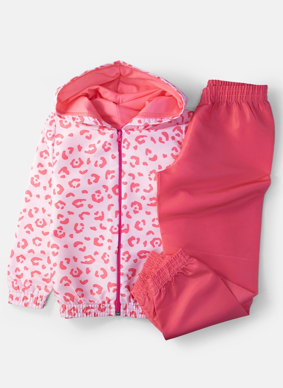 Conjunto Infantil Menina Corta Vento C/Capuz Animal Print Rosa 150 - Laluna