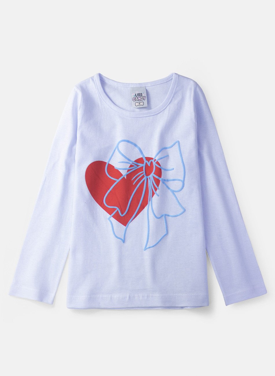 Conjunto Infantil Menina Meia Estação Coração com Laço Branco 0591 - Laluna