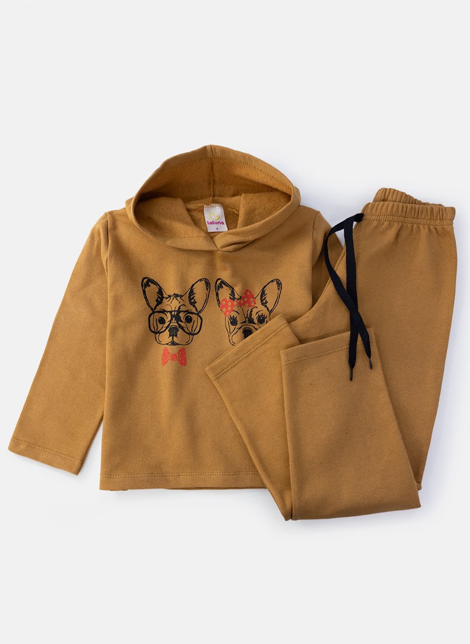 Conjunto Infantil Menina Moletom Cachorrinhos Castanho 0389 - Laluna