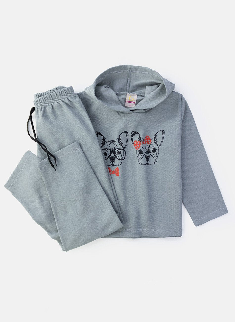 Conjunto Infantil Menina Moletom Cachorrinhos Cinza 0389 - Laluna