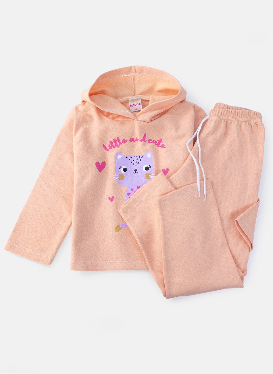 Conjunto Infantil Menina Moletom Little And Cute Pêssego 0381 - Laluna