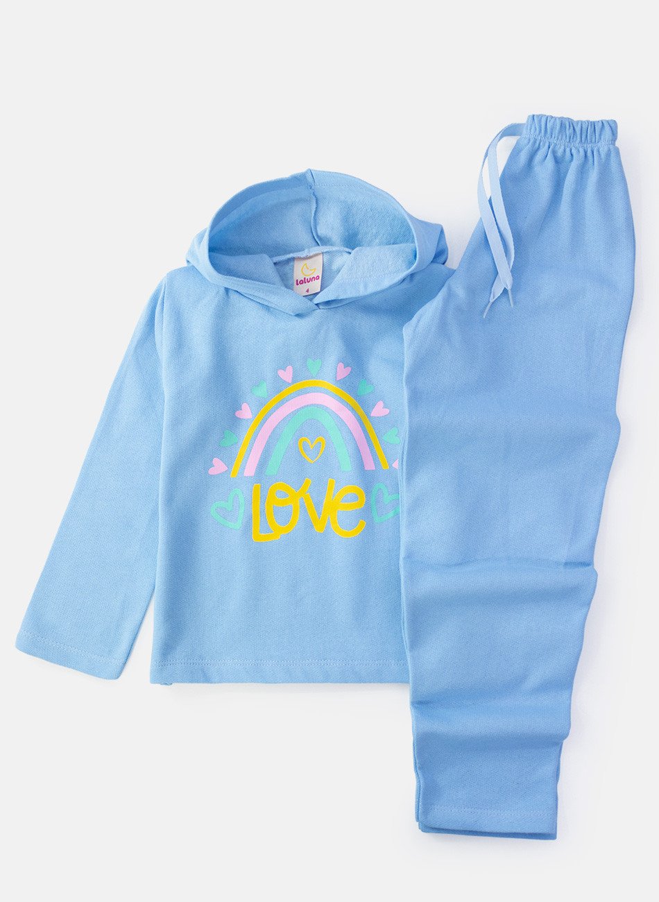Conjunto Infantil Menina Moletom Love Azul 0401 - Laluna