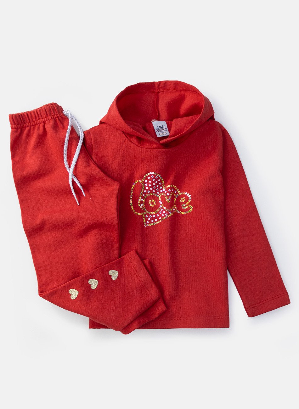 Conjunto Infantil Menina Moletom Love Vermelho 0582 - Laluna