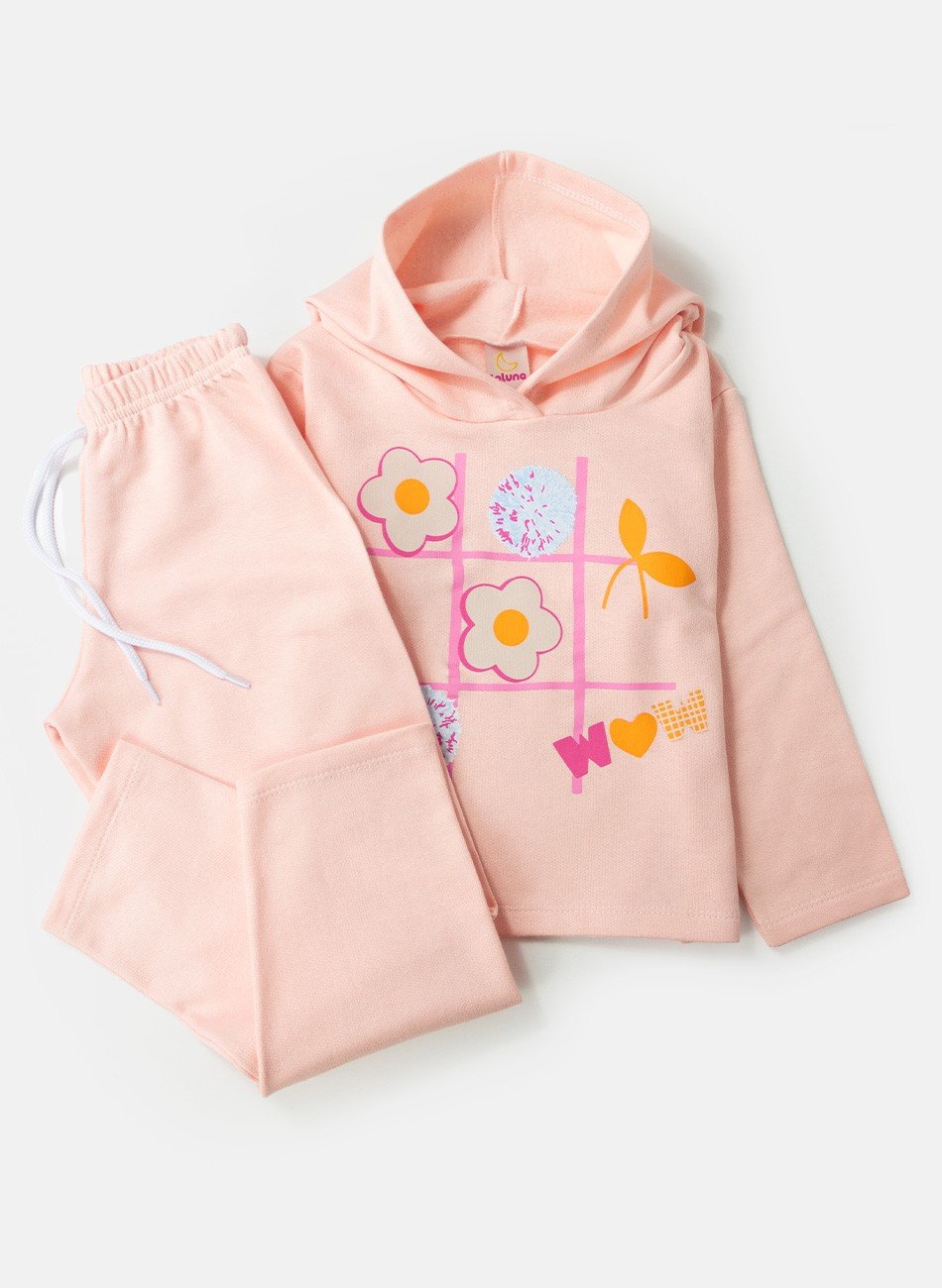 Conjunto Infantil Menina Moletom WOW Pêssego 0383 - Laluna