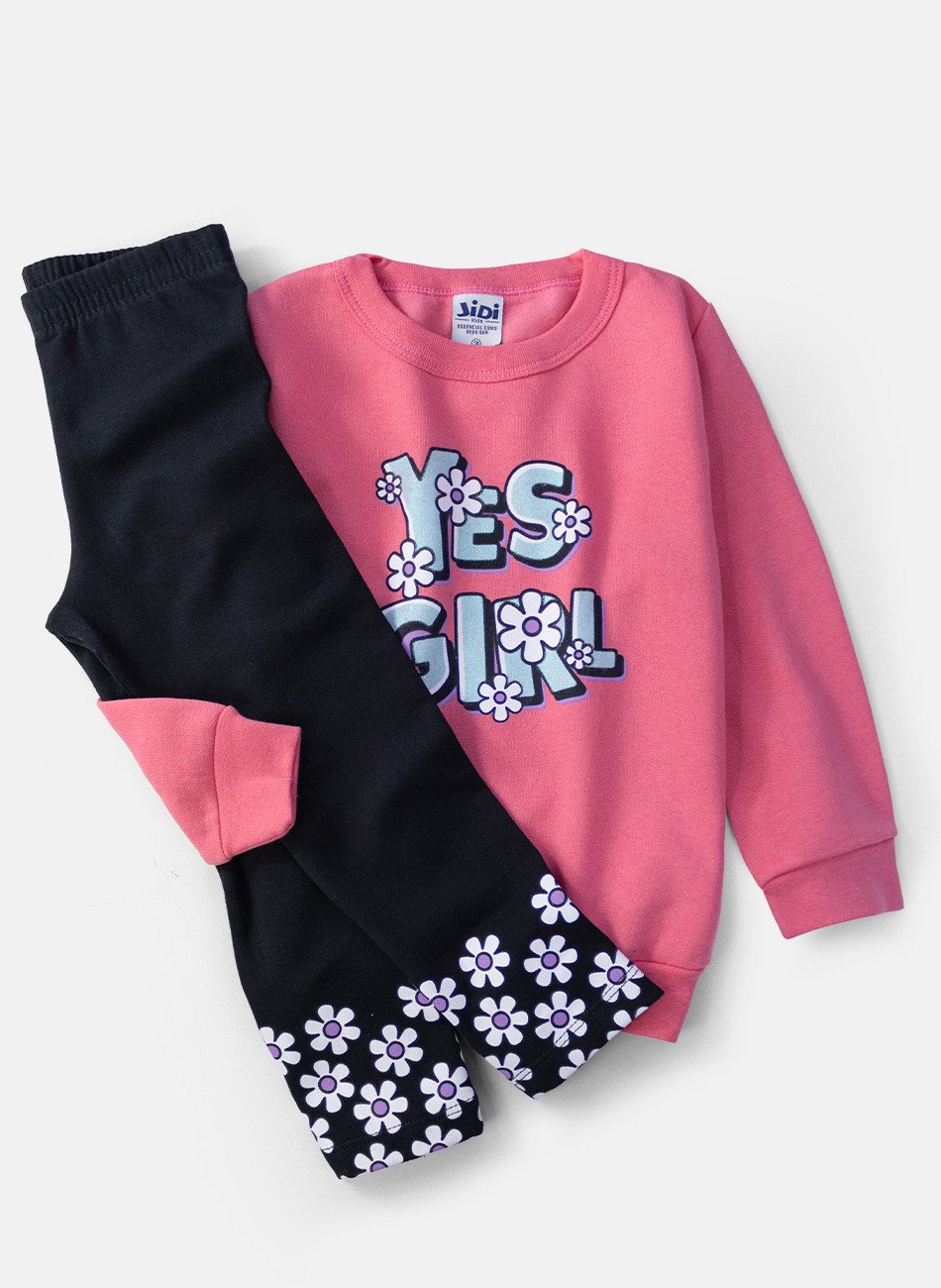 Conjunto Infantil Menina Moletom Yes Girl Coral 2541 - Laluna