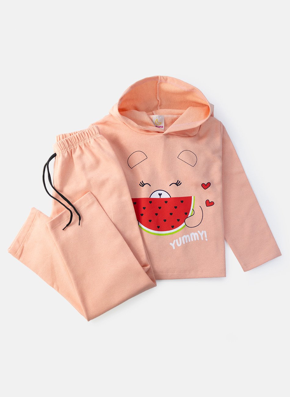 Conjunto Infantil Menina Moletom Yummy Pêssego 0400 - Laluna