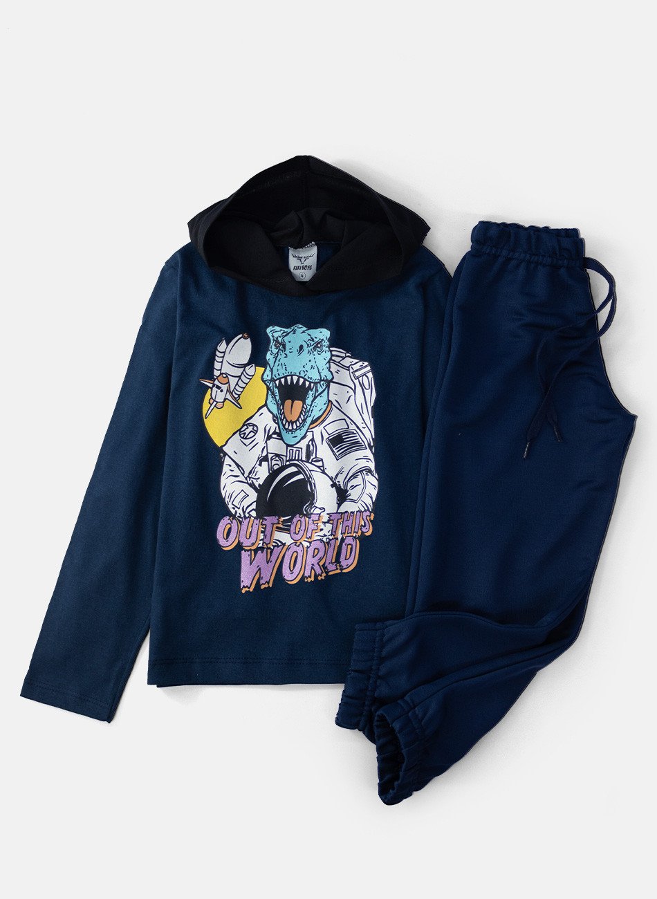 Conjunto Infantil Menino Meia Estação C/Capuz Dino Astronauta Marinho 0241 - Keki Boys