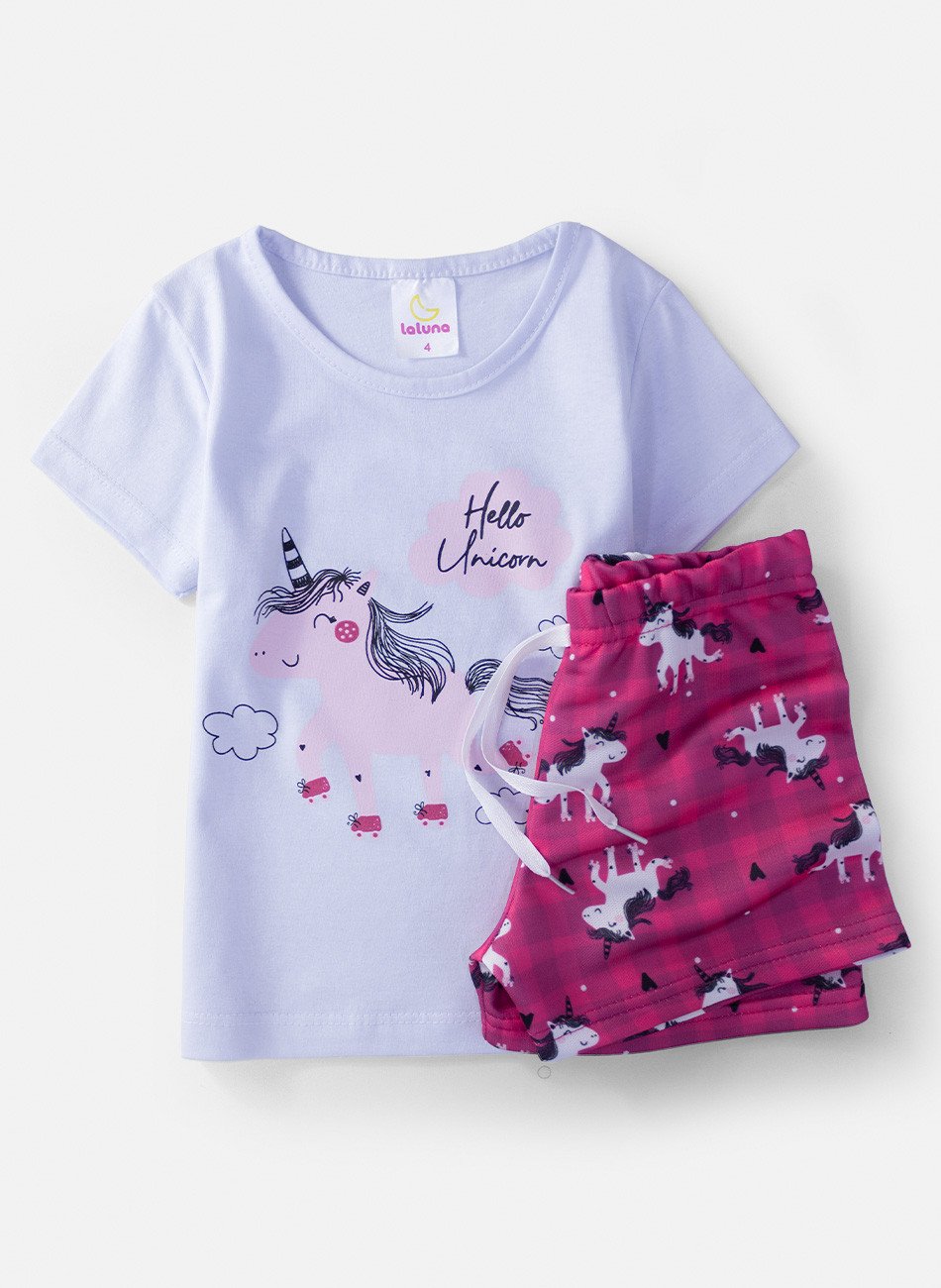 Conjunto Infantil Menina Hello Unicorn Branco 0723 - Laluna