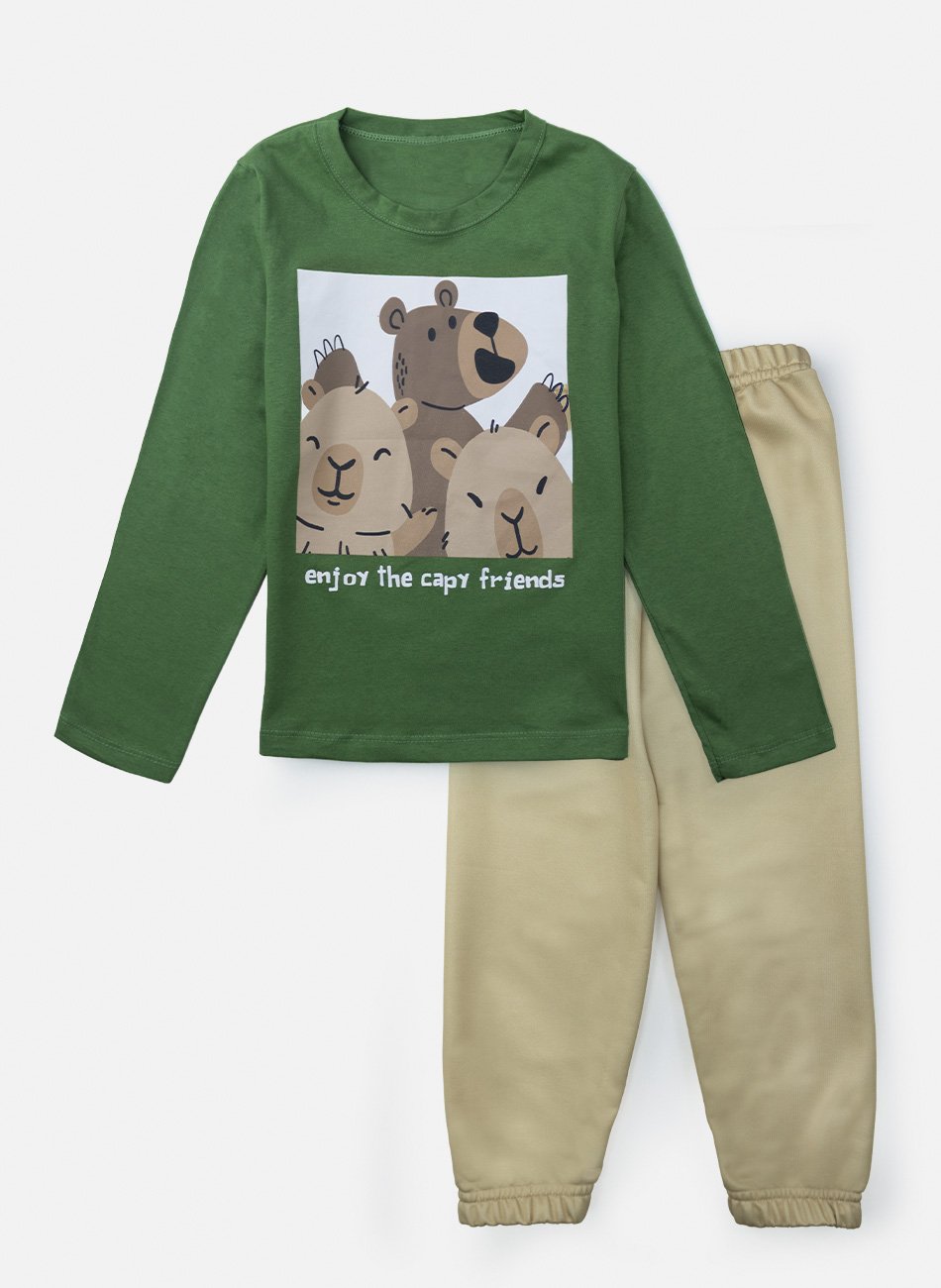 Conjunto Infantil Menino Meia Estação Capivara Verde 0107 - Keki Boys