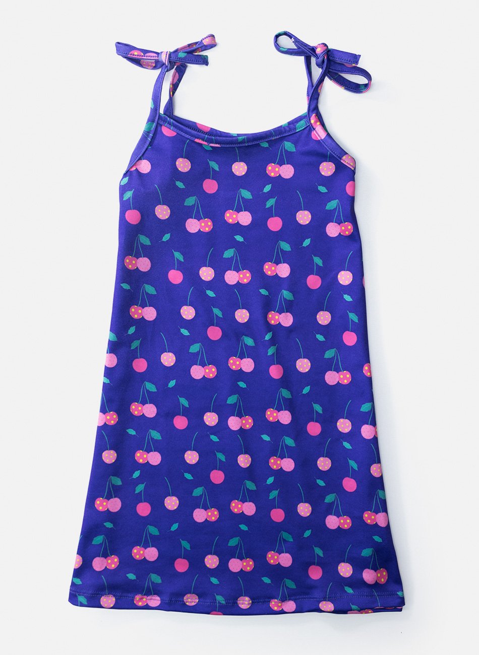 Vestido Infantil de Alcinha Cereja Poa Roxo 0810 - Laluna