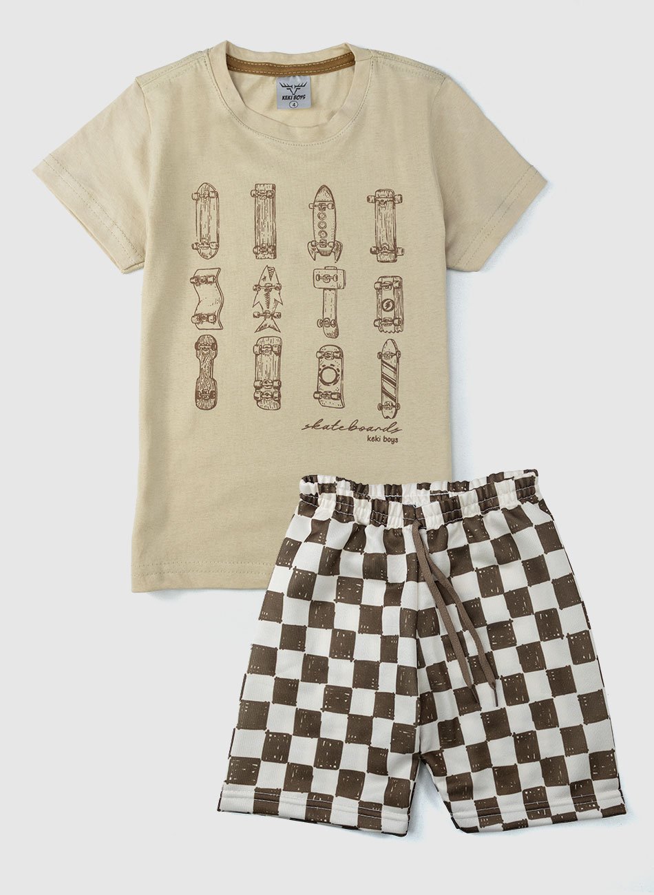 Conjunto Infantil Menino Skateboards Caqui 038 - Keki Boys