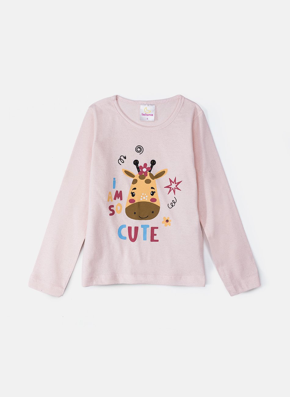 Conjunto Infantil Menina Meia Estação Cute Girafa Rosa 0629 - Laluna