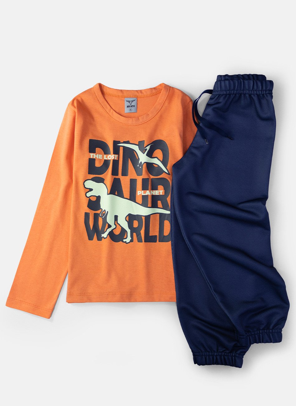 Conjunto Infantil Menino Meia Estação Dinosaur Laranja 071 - Keki Boys
