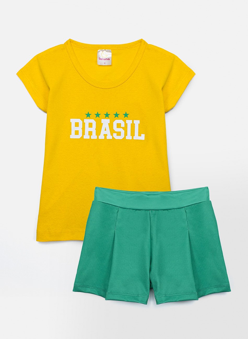 Conjunto Infantil Menina Copa do mundo Verde 466 - Laluna