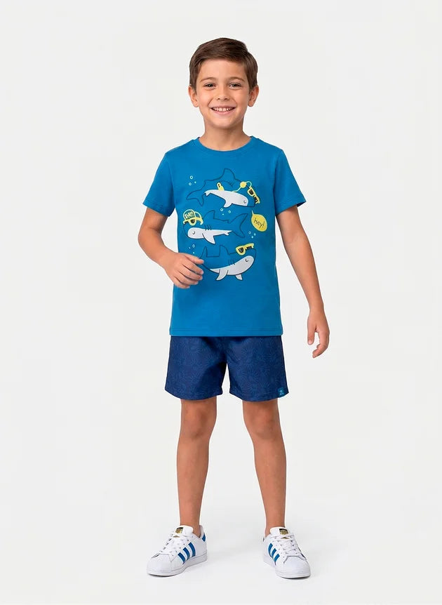 Conjunto Infantil Menino Tubarões Hey Azul 0392 - Torrox