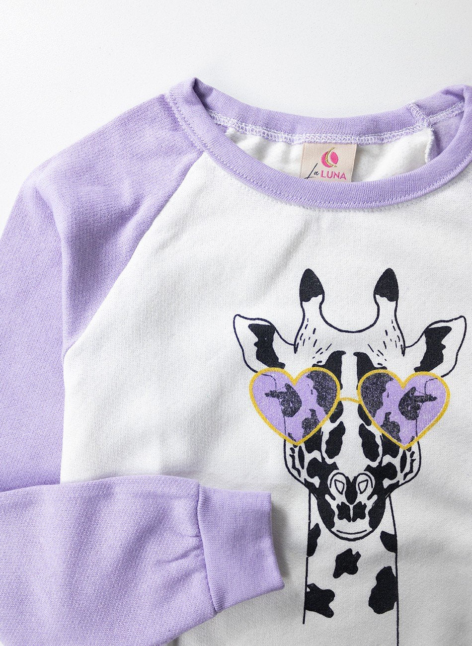 Conjunto Infantil Menina Moletom Girafa com Óculos Lilás 0045 - Laluna