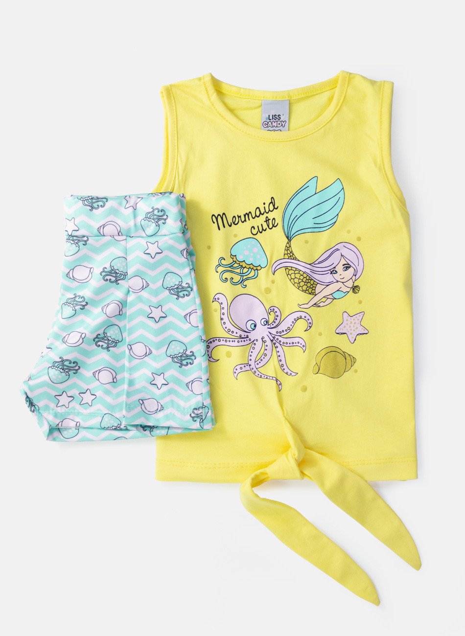 Conjunto Infantil Menina Mermaid Cute Amarelo 04 - Laluna