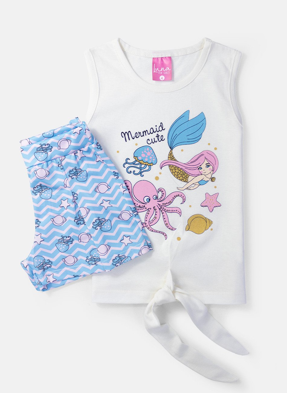 Conjunto Infantil Menina Mermaid Cute Creme 04 - Laluna