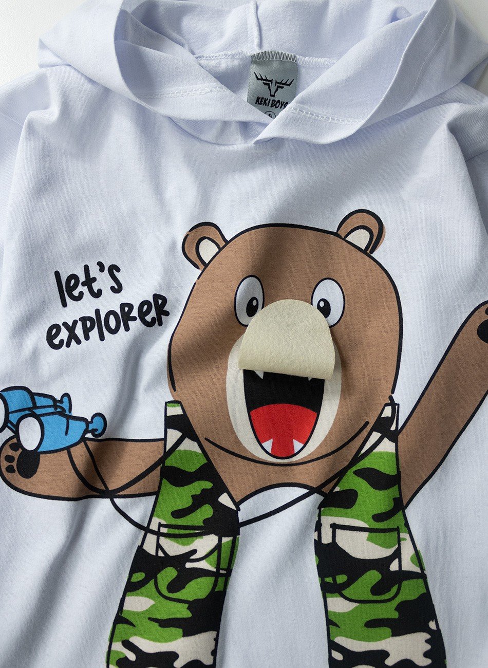 Conjunto Infantil Meia Estação Menino C/Capuz Urso Binóculo Branco 0138 - Keki Boys