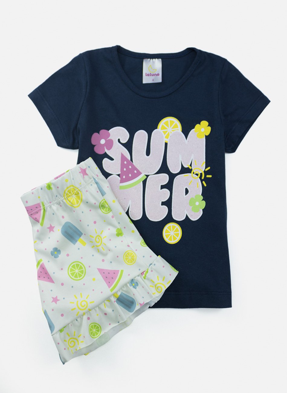 Conjunto Infantil Menina Summer Marinho 0724 - Laluna