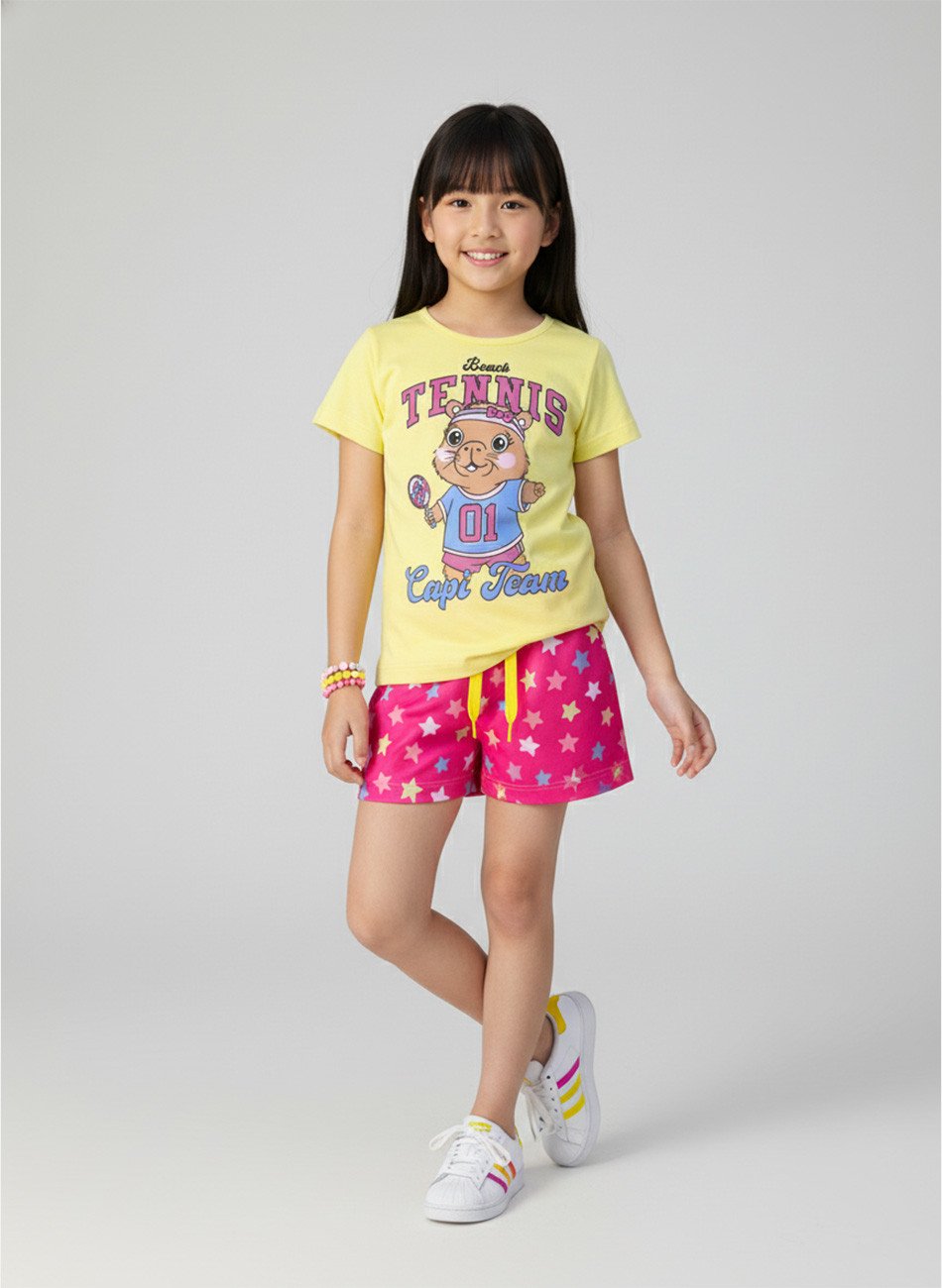 Conjunto Infantil Menina Tennis Capi Team Amarelo 09 - Laluna