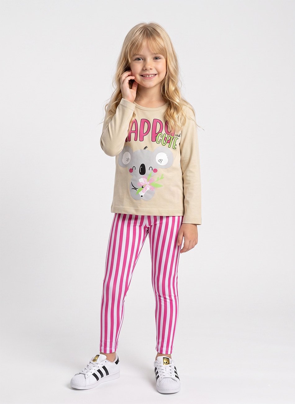 Conjunto Infantil Menina Meia Estação Happy Cute Bege 392 - Laluna