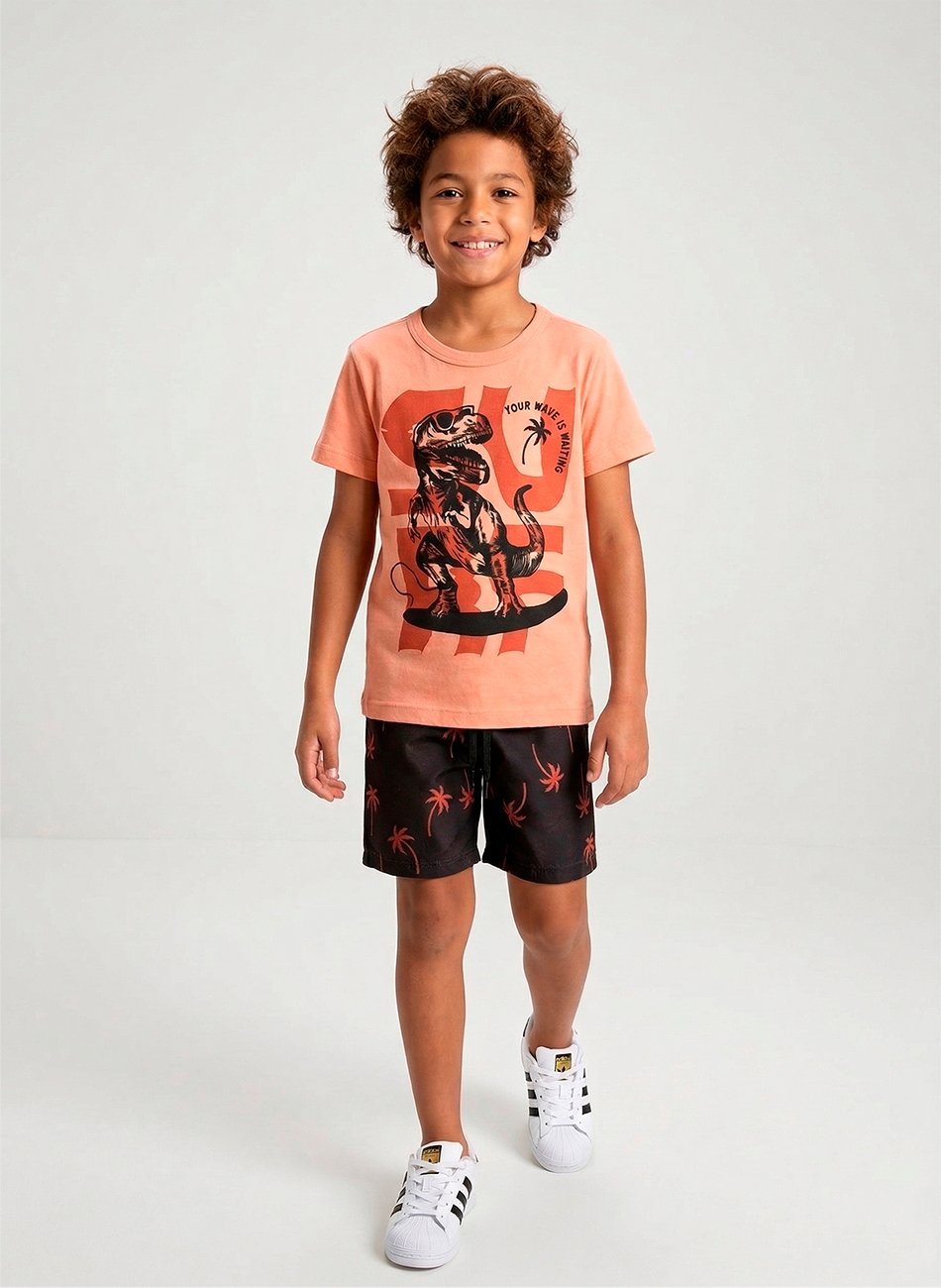Conjunto Infantil Menino T-Rex Surf Coral 0427 - Keki Boys