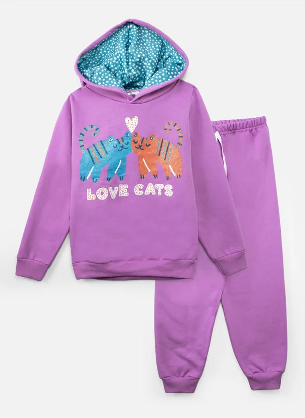 Conjunto Infantil Menina Moletom C/Capuz Love Cats 439 - Laluna