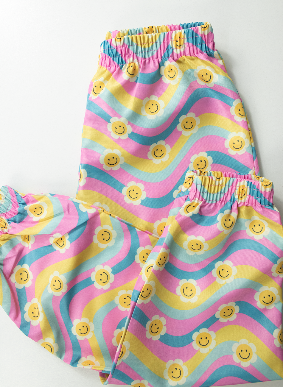 Conjunto Infantil Menina Corta Vento C/Capuz Margaridas Rosa 0184 - Laluna