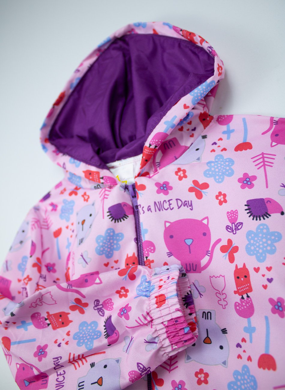 Conjunto Infantil Menina Corta Vento C/Capuz Gatinho Rosa Bebê 331 - Laluna