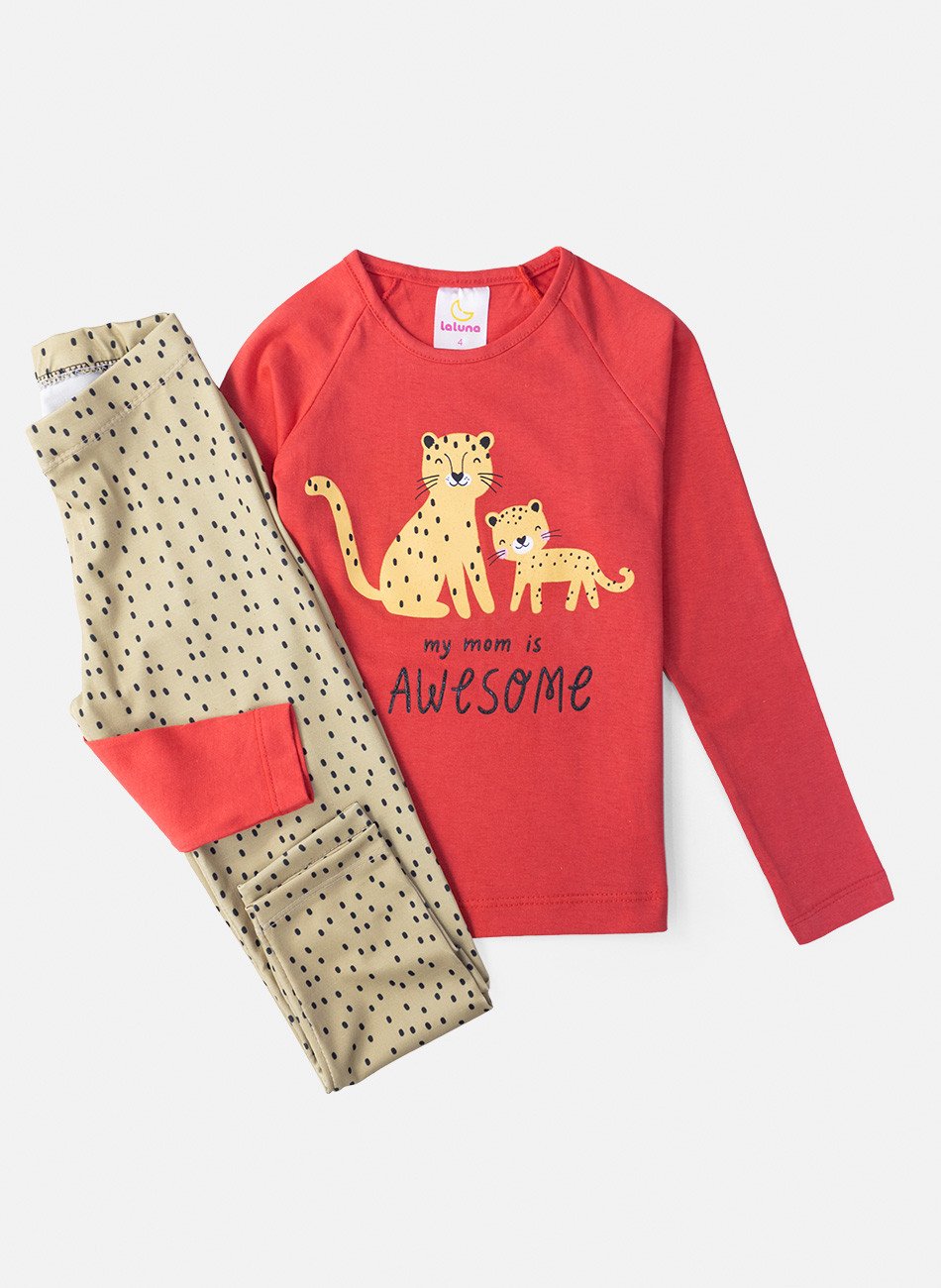 Conjunto Infantil Menina Meia Estação Onça Vermelho 0135 - Laluna