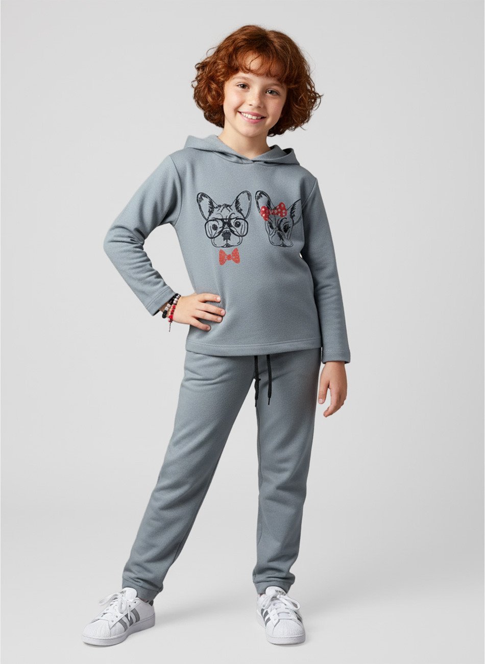 Conjunto Infantil Menina Moletom Cachorrinhos Cinza 0389 - Laluna