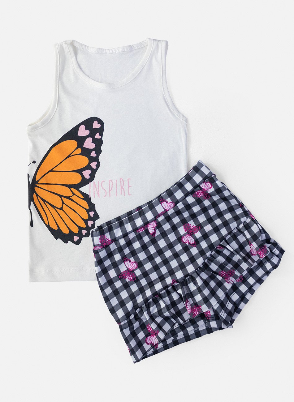 Conjunto Infantil Menina Borboleta Inspire Creme 0131 - Laluna