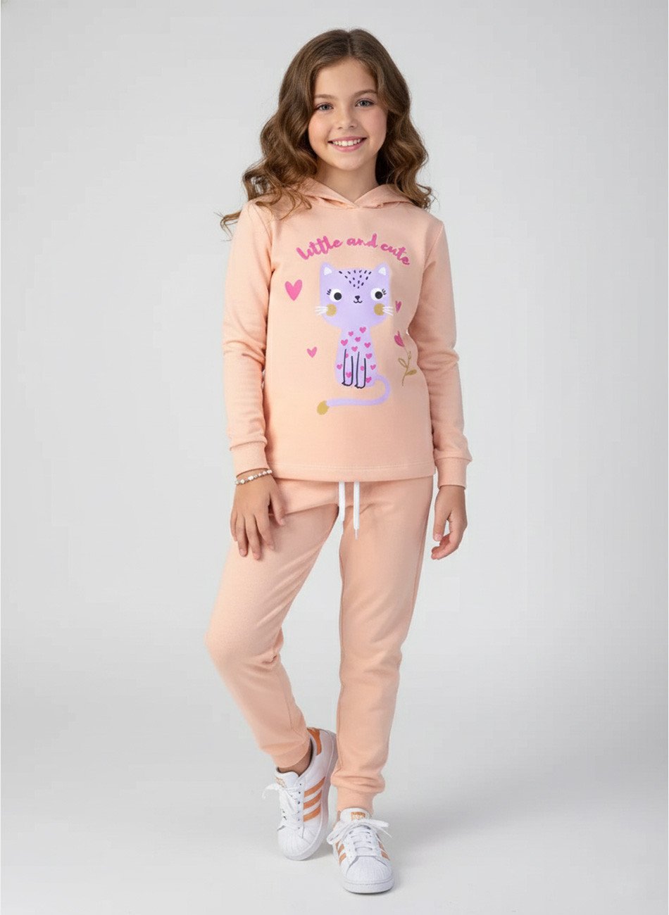 Conjunto Infantil Menina Moletom Little And Cute Pêssego 0381 - Laluna