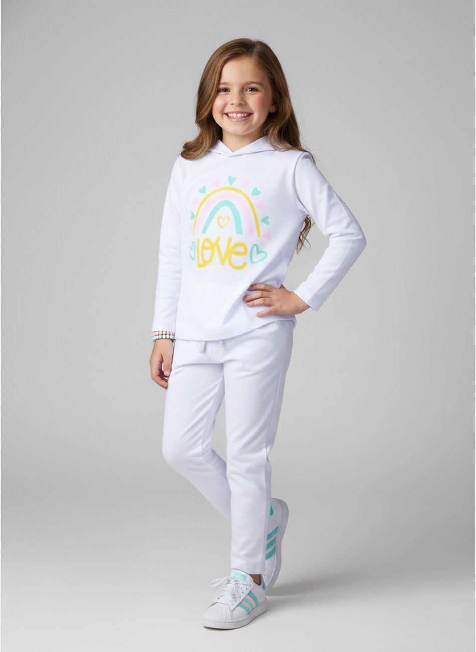 Conjunto Infantil Menina Moletom Love Branco 139 - Torrox