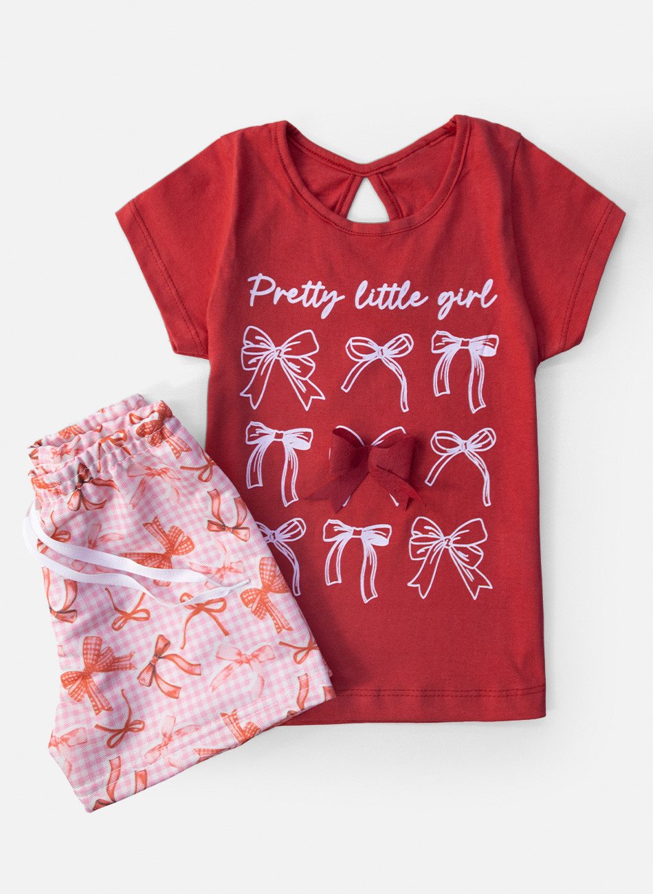 Conjunto Infantil Menina Laços Pretty Little Girl Vermelho 06 - Laluna
