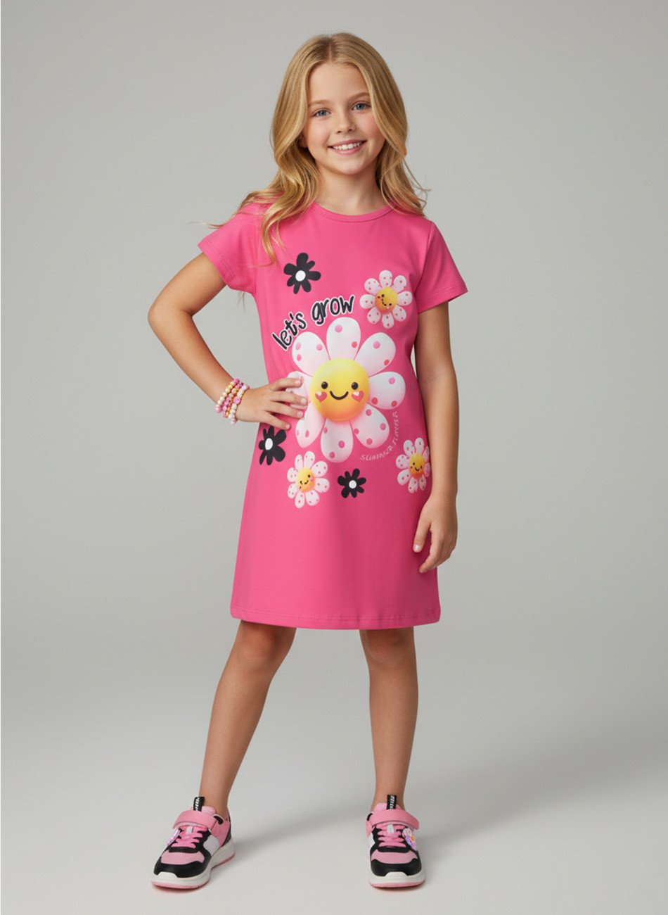 Vestido Infantil Manga Curta Let's Grow Pink 208 - Laluna